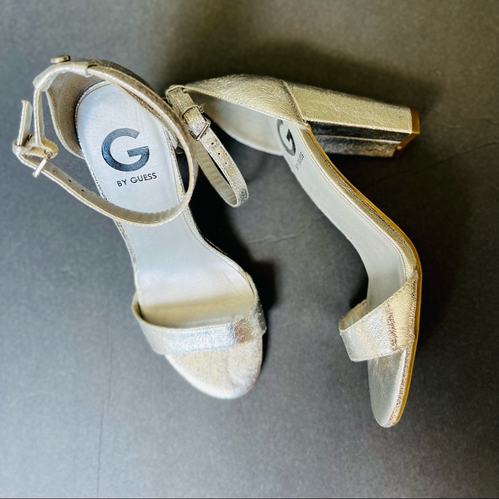 G by Guess Silver Block Strap Sandals Size 7
